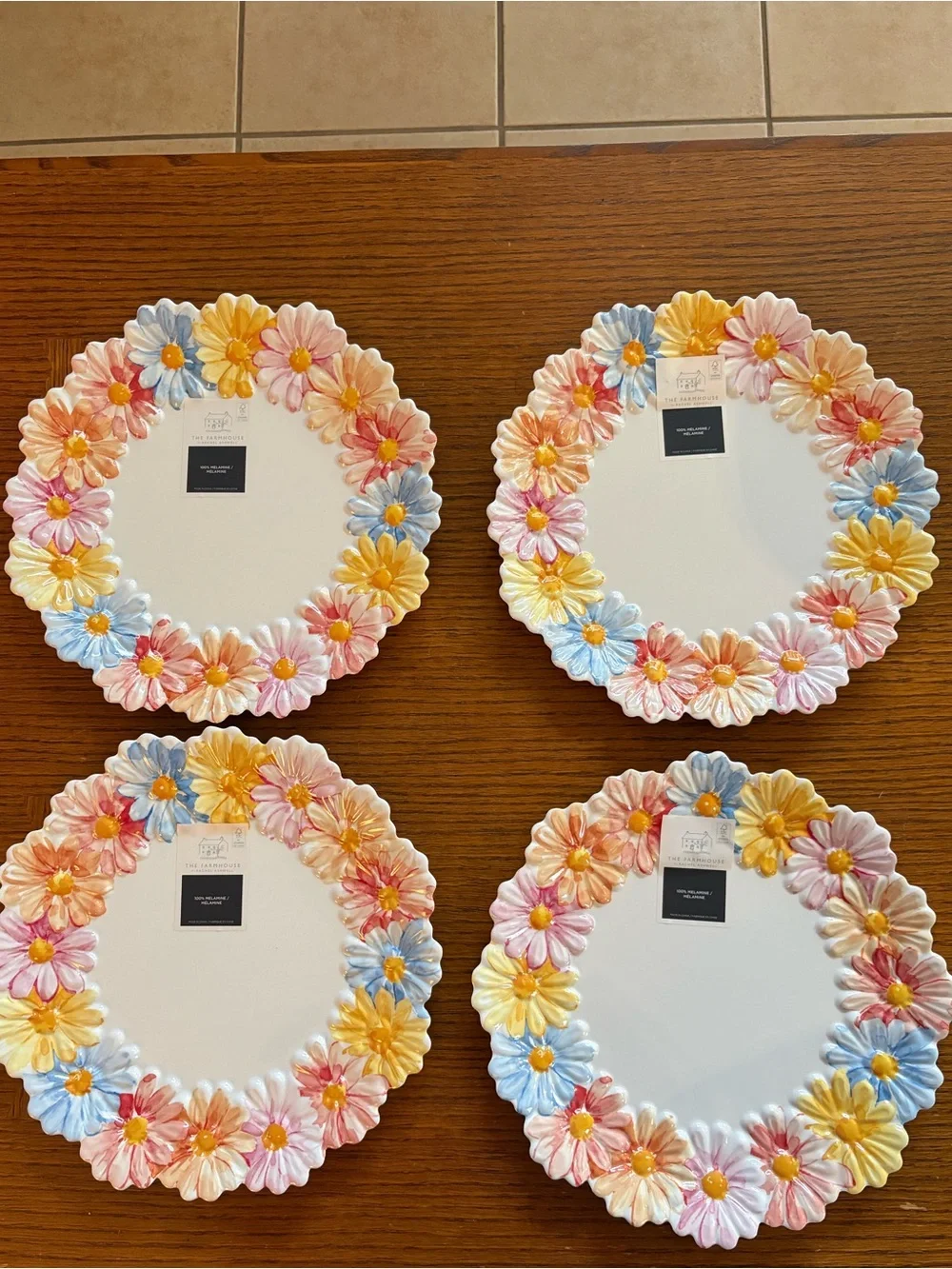 4 NWT Farmhouse Rachel Ashwell Embossed Daisy Floral Melamine Dinner Plates 11